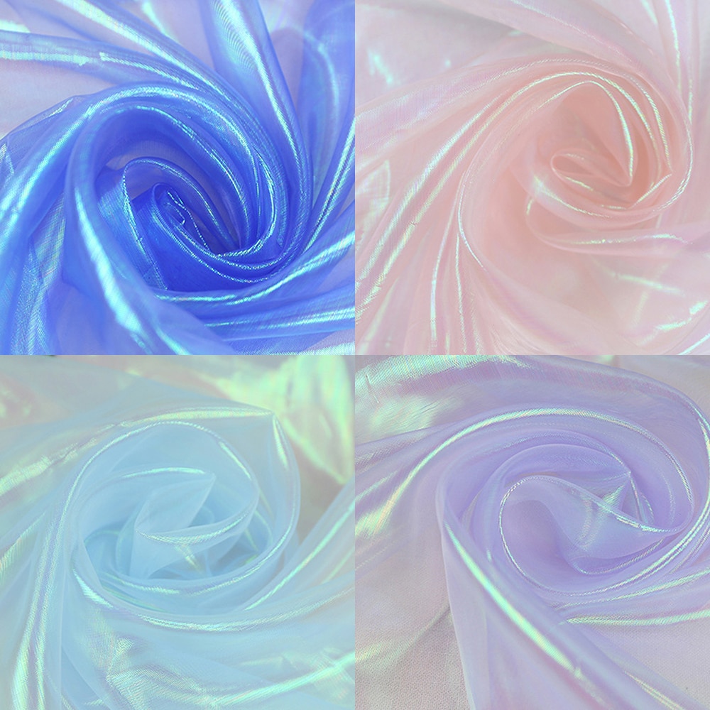 Gaze en soie colorée 1 mètre, tissu holographique Transparent pour décoration de scène et de mariage