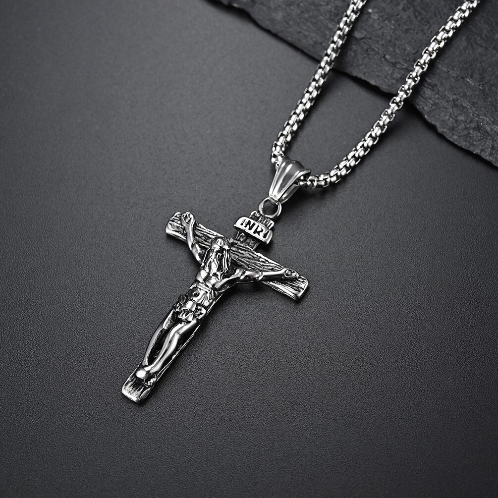 JHSL 55/60/70 cm Chain Classic Men Jesus Necklace Cross Pendants Jewelry Stainless Steel Silver Color