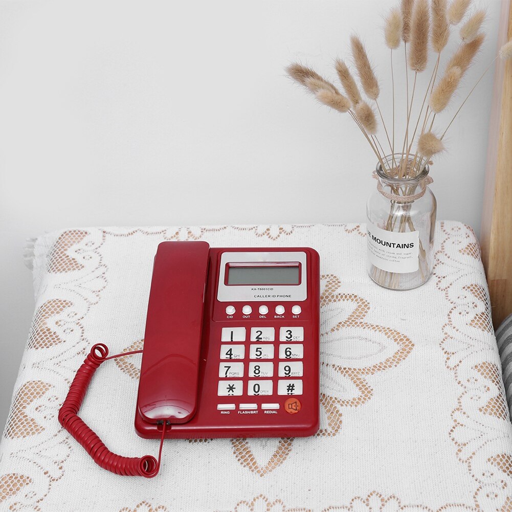 Home Hotel Wired Corded Telephone Desktop Phone Office Landline Fixed Telephone Caller ID Red