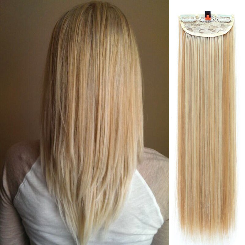 3 Clips In Extensions 45CM Straight Hairpieces for white women Synthetic high temperature fiber Hair 3pieces a head