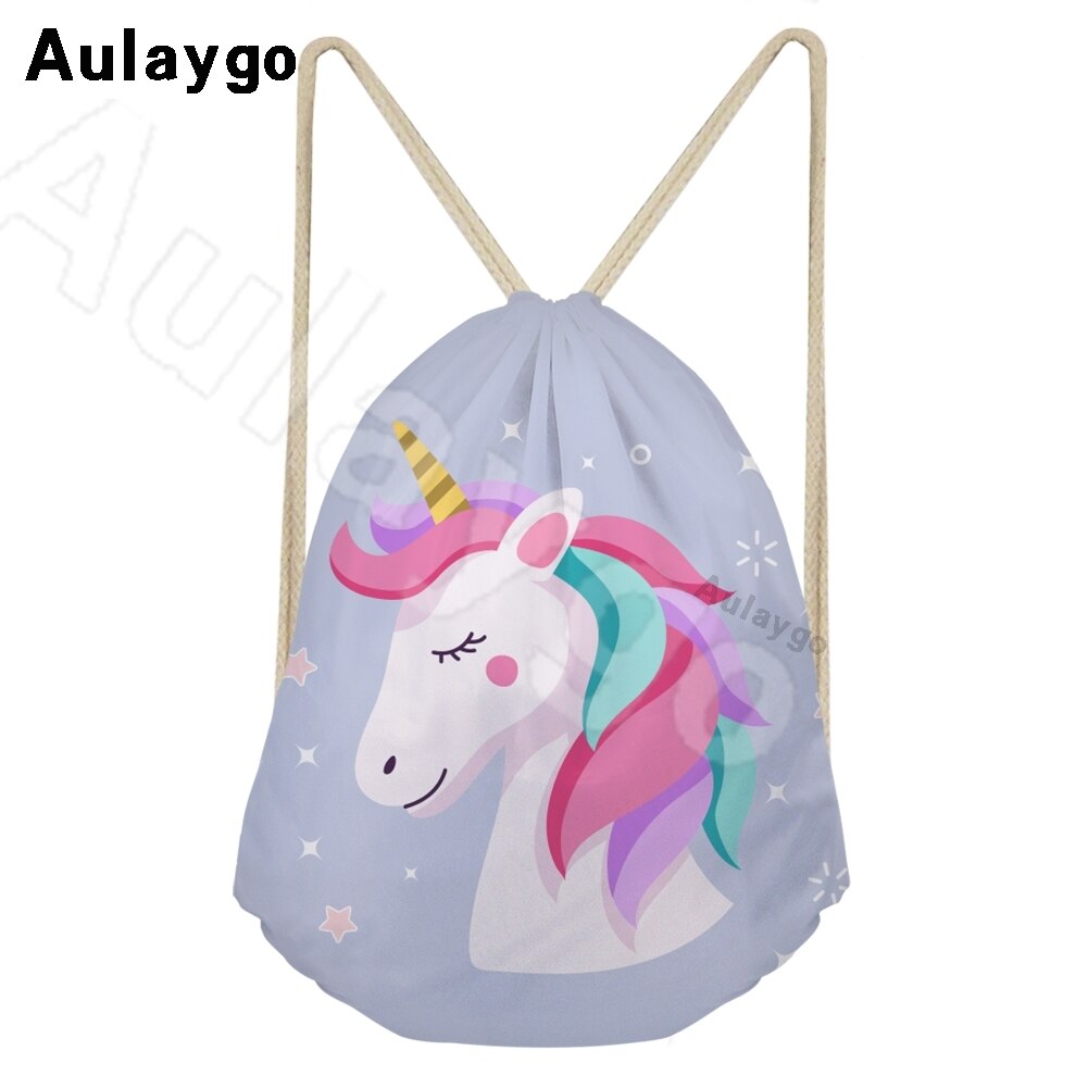 Aulaygo unicorn ryggsäck för barn reselinje unicorn färg bokstavstryck kawaii dragsko väskor axel barn skolväska: Klar