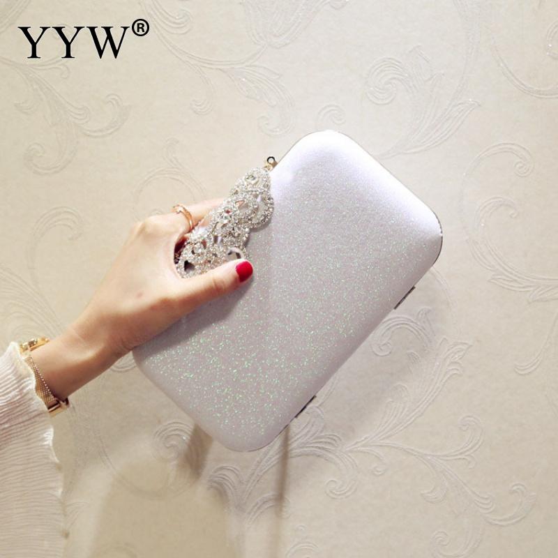 Wedding Shiny Handbags Blue Evening Clutch Bag Women Bags Bridal Metal Evening Purse Clutches Chain Shoulder Bag White: white