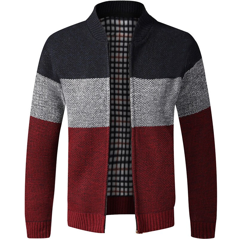 Vestes tricotées en Patchwork pour hommes, épais, confortable, pull à manches longues, manteau , tendance automne: wine red / M 170