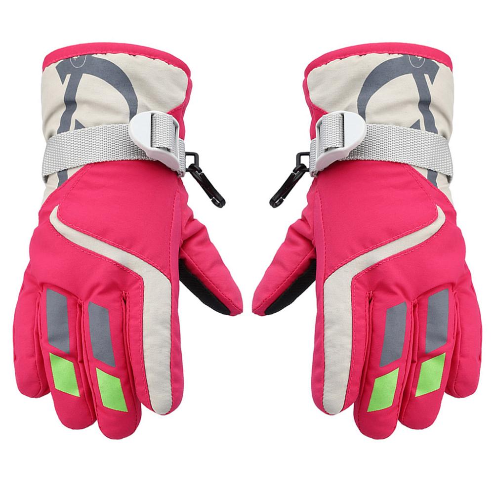 Kinderen jongens meisjes winter warme winddichte sport ski handschoenen kinderen ademend verstelbare handschoen 27rd: Roze
