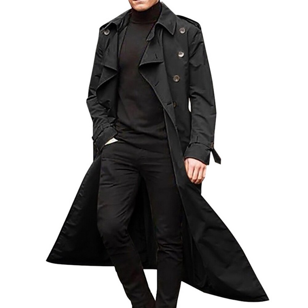 Trench-Coat Long pour homme, vêtement d'extérieur décontracté avec épaulettes, veste Slim à la , pardessus masculin, collection hiver: black / XXL