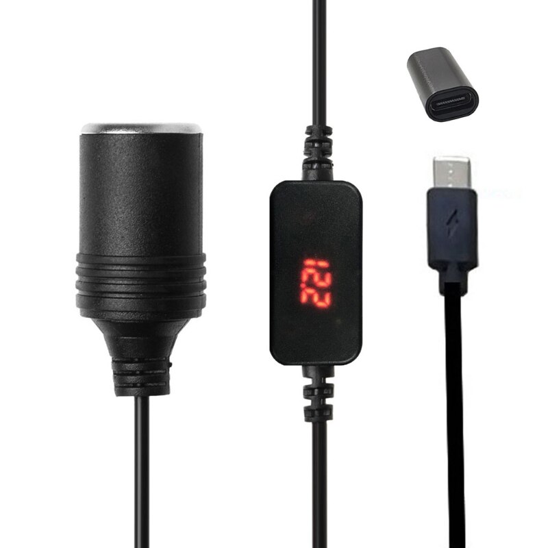 Usb c pd naarastyyppi c uros  to 12v autopistorasia virtajohto jännitteen näytöllä 1 xcb