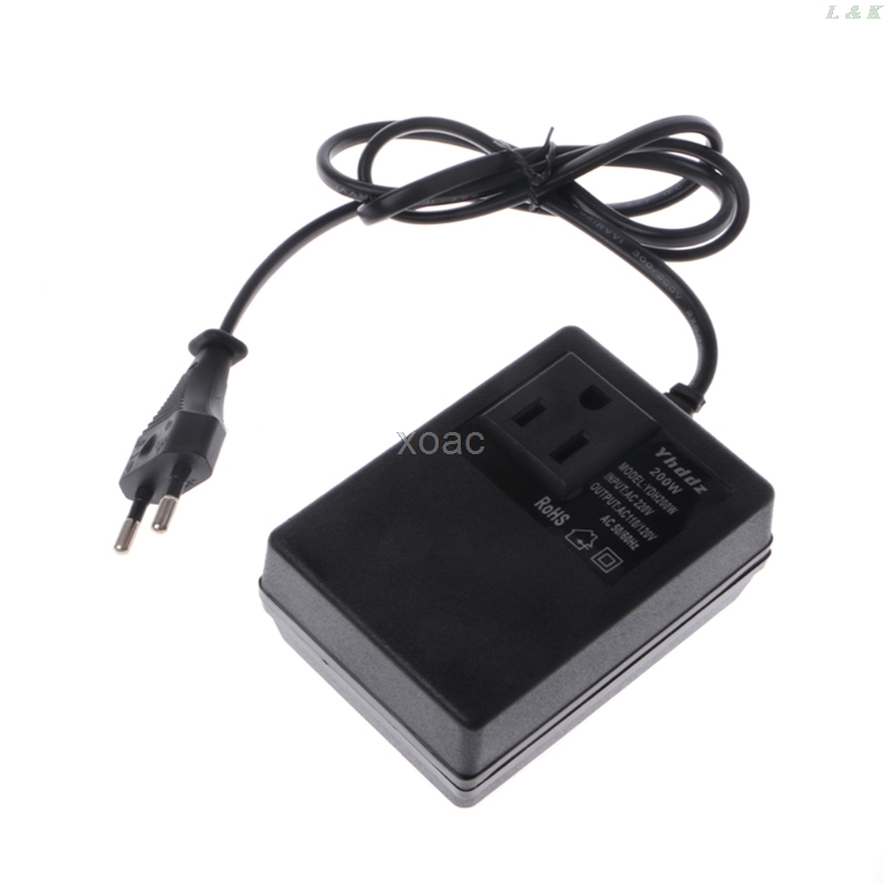 200W AC 220V to 110V Step Down Transformer Convert Travel Power EU Plug Adapter M13