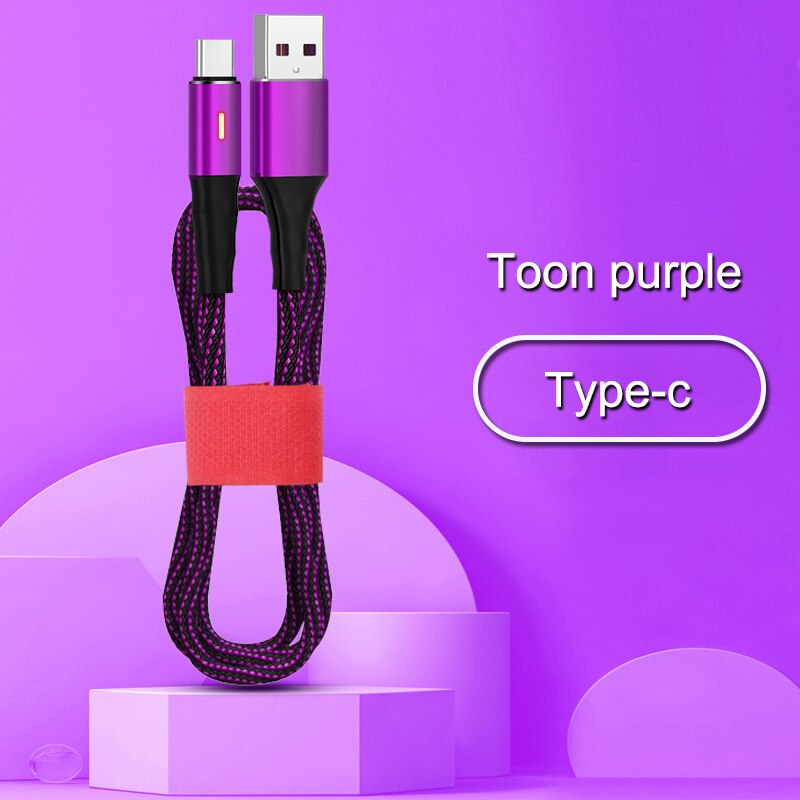 Kabel danych 3A typu C mikro USB pleciony nylonowy sprytny moc wyłączony szybki kabel ładujący robić telefonu komórkowego z systemem android: purpurowy for rodzaj c / 1.8 m