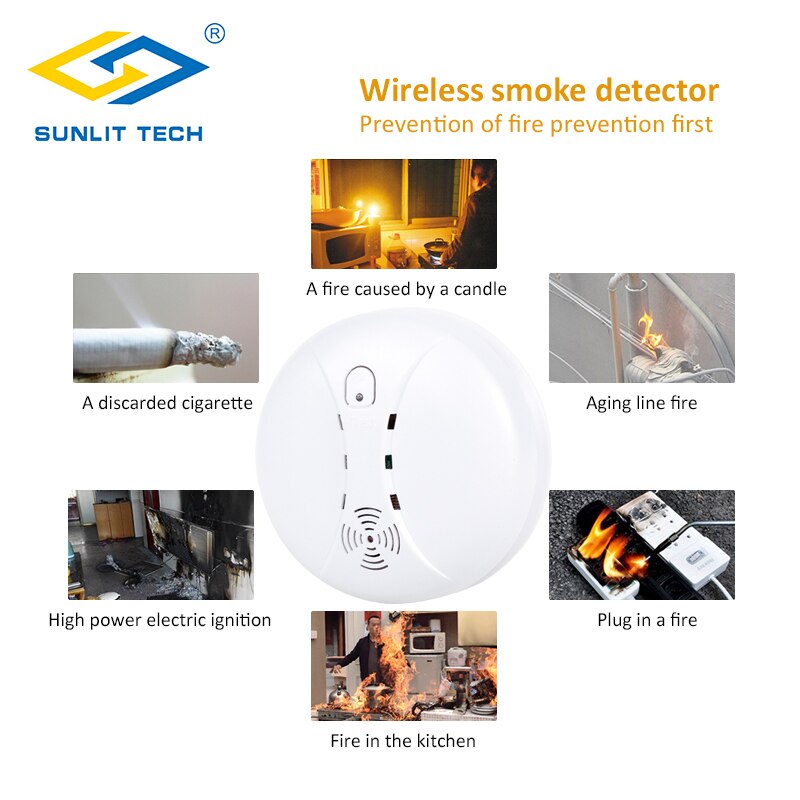 Trådlös brandskydd rökdetektor bärbar brandvarnare sensor för 433 mhz wifi gsm kontor hem säkerhet brandlarmsystem