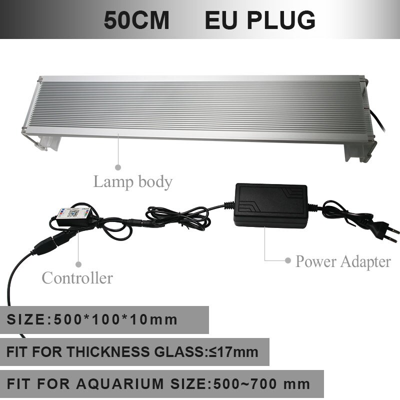 Zhongji 30-70 Cm Rgb Aquarium Led Verlichting Uitschuifbare Beugel Led Aquarium Verlichting Aquarium Licht Voor Aquarium Lampen voor Reptiel: 50CM EU Plug