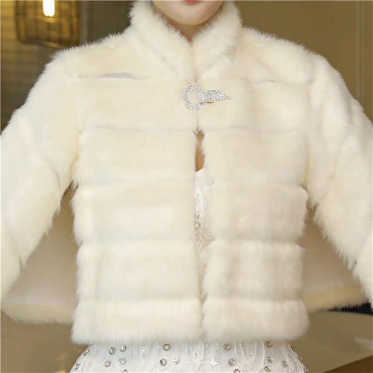 Janevini Ivoor Bont Korte Bolero Voor Vrouwen Winter Bruiloft Wrap Hoge Hals Faux Fur Bruids Sjaal Jas Mantel Avond Bolero novia