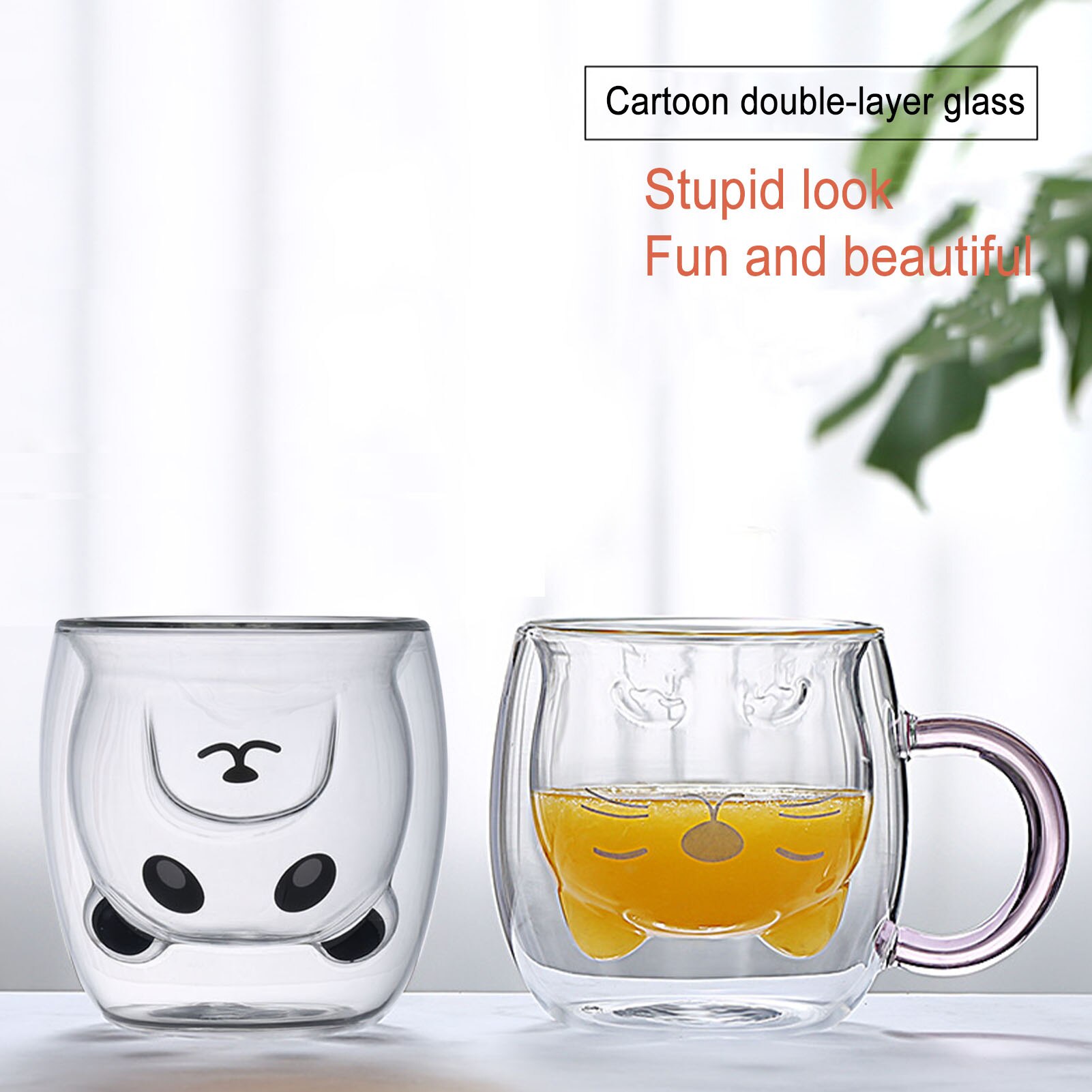 Heat Resistant Double Wall Glass Cup Mugs Borosilicate 2-layer 260ml Glass Cute Panda Cat Tea Coffee Cup