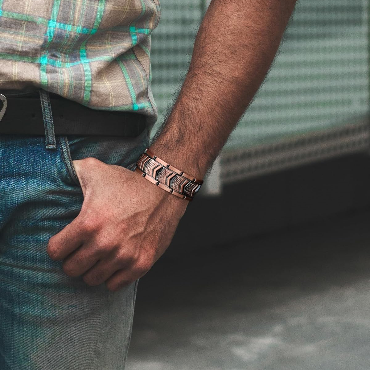 ARADOO koperen armband voor heren titanium staal 3x sterkte magnetische premium vouwsluiting armbanden