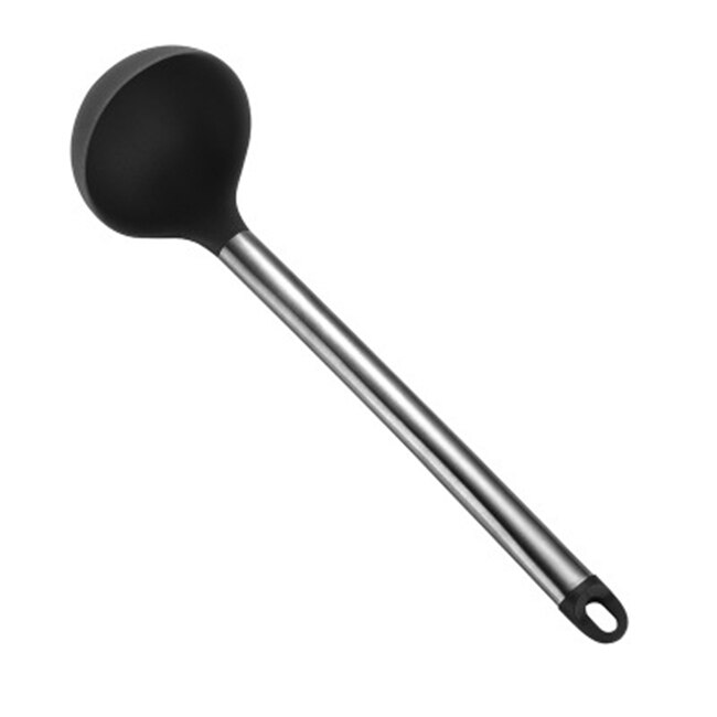 Stainless Steel+Silicone Cooking Utensil Kitchen Tools Turner Soup Spoon Strainer Pasta Server Egg Beater Spatula Food Tongs Red: SoupSpoon Black