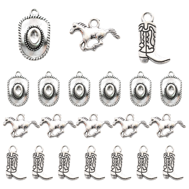 18Pcs Western Cowboy Thema Charms Lichtmetalen Metalen Paard Cowboy Boot Hoed Hanger Voor Diy Armband Ketting Oorbellen Sieraden Maken