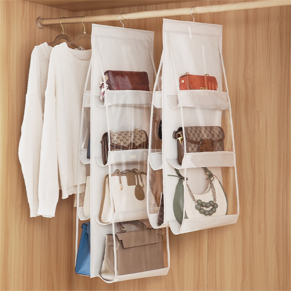 Organisateurs de placard suspendus pour sac à main ou sac à main, 6/8 grilles, cintre Transparent pour vêtements et soutien-gorge, rangement sur le mur, 1 pièce