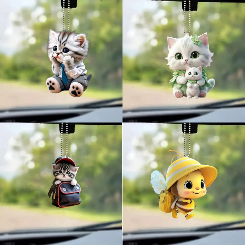 Décoration de rétroviseur de voiture, pendentif de voiture, équation de chat, décor d'intérieur de voiture, artisanat fait à la main, ornement de sac à dos, JO, acrylique