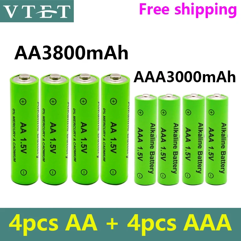 Aa + aaa genopladeligt  aa 1.5v 3800 mah /1.5v aaa 3000 mah alkaline batteri lommelygte legetøj ur  mp3 afspiller udskifte ni-mh batteri