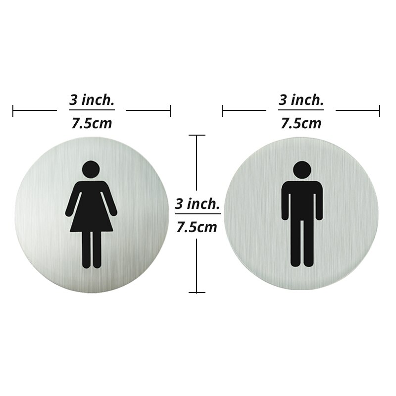 75mm Self-Adhesive Toilet Signs Men Women Restroom Stainless Steel WC Plaques for Door Male Female Bathroom Sign Wall Sticker