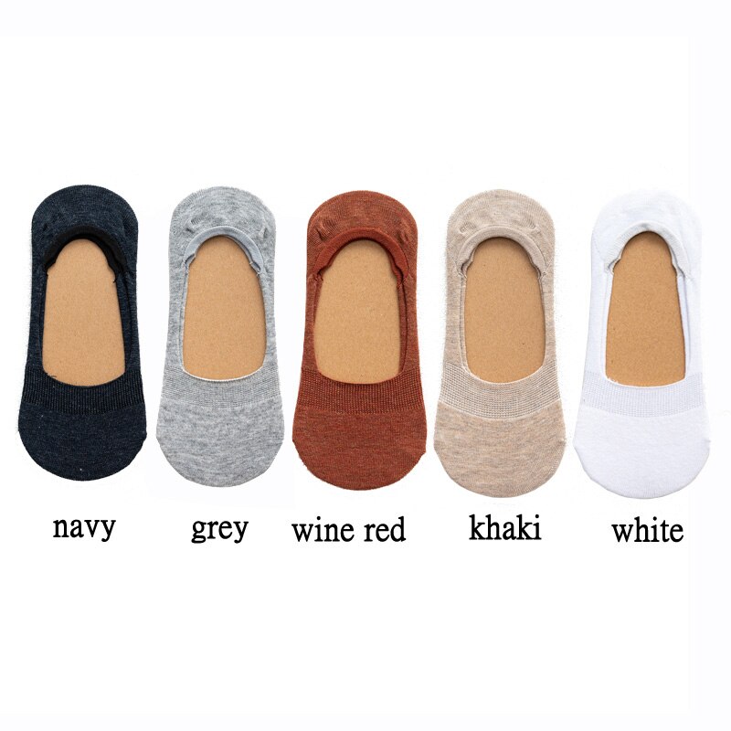 Meias curtas para mulheres, 5 pares/lote algodão meia-chinelo invisível antiderrapante engraçadas meias brancas: Combination 2