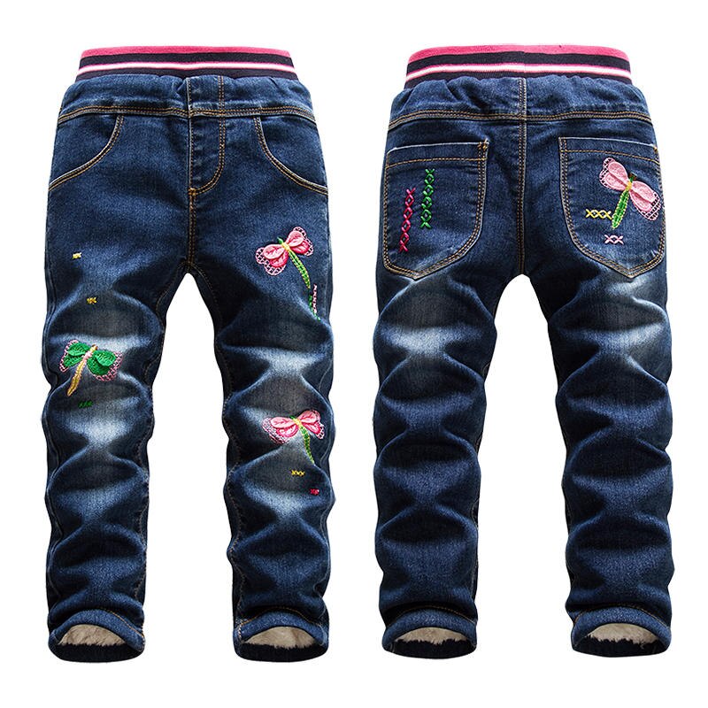 Winter Velvet Jeans for Boys Kids Washing Blue Trousers Girls Thicken Warm Leggings Children Soft Cotton Pants: Blue02 / 14