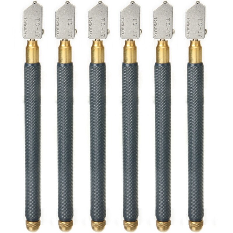 6Pcs TC-17 Oil Glass Cutter Metal Handle Diamond Straight Head Cutting Tool Pack: Default Title
