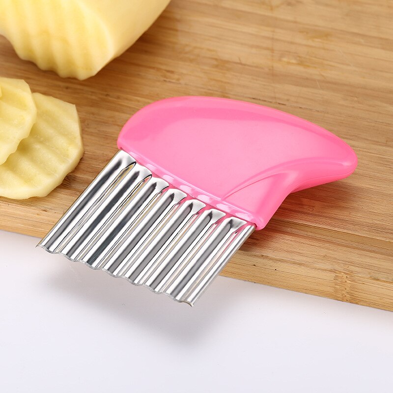 Potato Chip Slicer Crinkle Wavy French Fries Slicer Knife Potato Cutter Chopper French Fry Maker Slicer Stainless Steel Tools: Pink