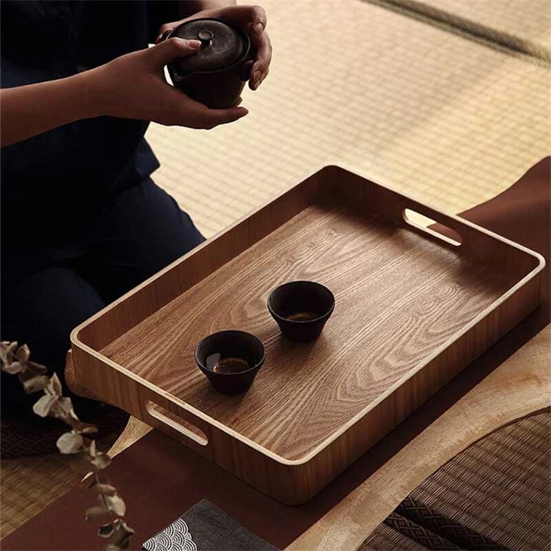 Hotel Restaurant Kitchen Wooden Tea Coffee Tray Dinner Food Fruit Storage Holder Outdoor BBQ Dishes Plates