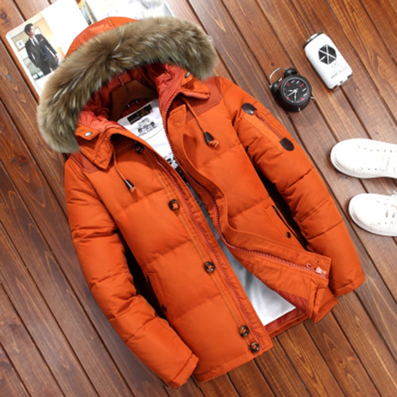 -20 graders vinterjakke herre hvite andedun parkas menn tykk varm snø parka jakke overtrekk vindjakke hette varme parkas