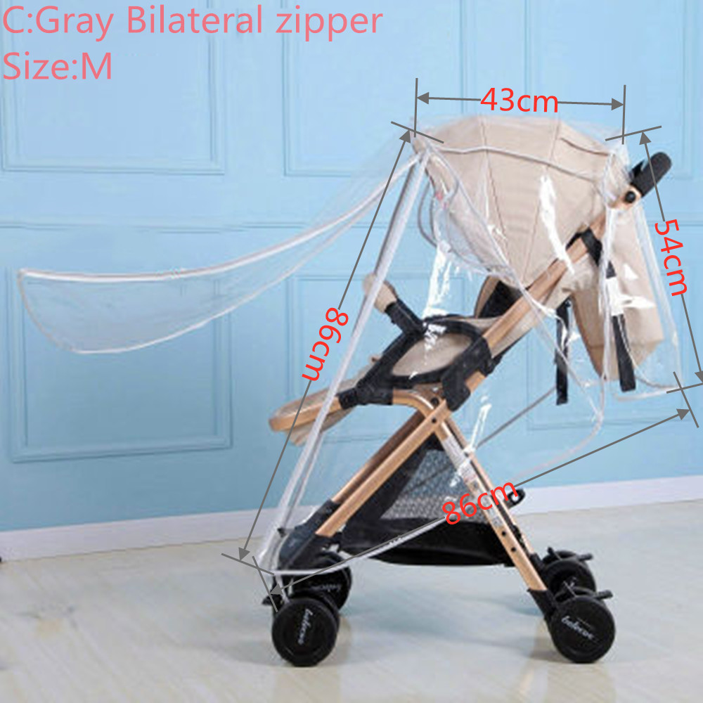 Waterproof Rain Cover Transparent Wind Dust Baby Strollers Pushchairs Raincoat S/M/L Shield Zipper Open Stroller Accessories: C-Gray Zipper M