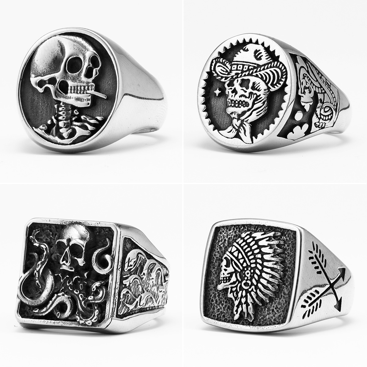 Anillos de calavera jefe vaquero monstruo para hombre, joyería de acero inoxidable para mujer, cosas geniales Punk Vintage, accesorios de , al por mayor
