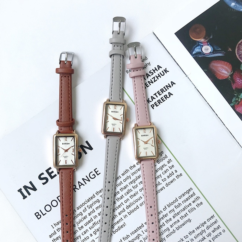 Klassieke Eenvoudige Rechthoek Vintage Lederen Vrouwen Horloges Casual Dames Quartz Horloges Kwaliteiten Vrouw Klok
