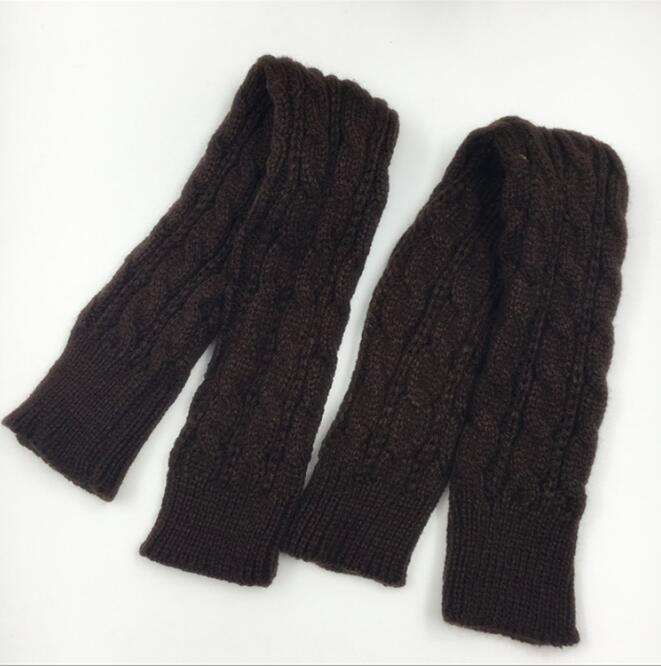 Hampa blommor fingerfria stickade långa handskar kvinnor kvinnliga varma vinter guantes mujer ull armvärmare: Kaffe