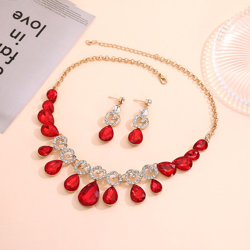 FARLENA biżuteria elegancka kropla wody kształt kryształki górskie naszyjnik kolczyki zestaw biżuterii ślubnej na ślub bal