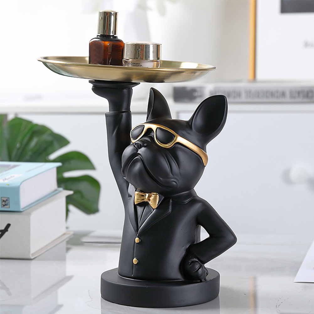 Estatua de perro de resina para decoración de sala de estar, escultura de perro, bandeja de mesa, adornos, estatuilla de Bulldog Francés para decoración de escritorio Interior del hogar