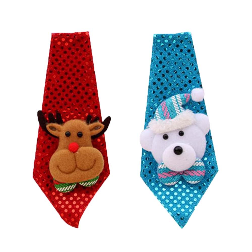 LED Lights Christmas Tie Glow Sequins Santa Claus Bear Snowman Elk Necktie For Children Cartoon Tie Decoration Year