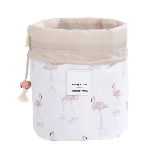 Kvinder kosmetik taske skønhed toiletartikler snor pose øjenbryn blyant øjenskygge rejse makeup tote forsyninger tilbehør varer: Hvid flamingo