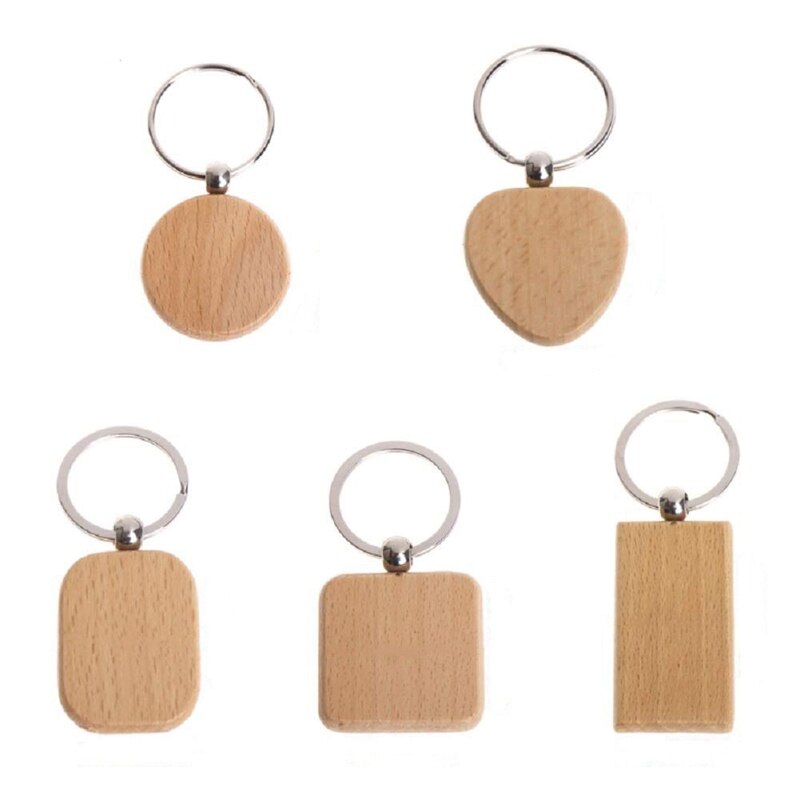 100 Blank Houten Houten Sleutelhanger Diy Houten Sleutelhanger Key Tag Anti-Verloren Hout Accessoires (Mixed): Default Title