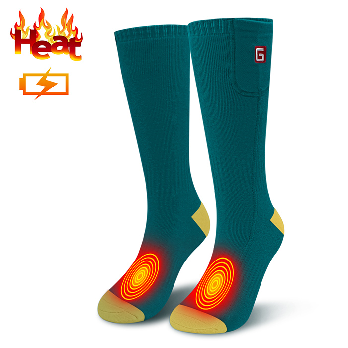 Genopladeligt elektrisk batteri opvarmet varm sokkesæt til kronisk kolde fødder, indendørs udendørs sports termiske sokker til mænd og kvinder: Grøn og gul