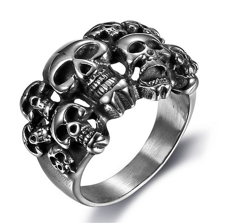 Anillos de calavera pirata para hombre, de marcas famosas, Vintage, Cool Sons, anarquía, anillo de calavera de la muerte, Semicírculo completo, anillo de calavera gótica Grim Raper