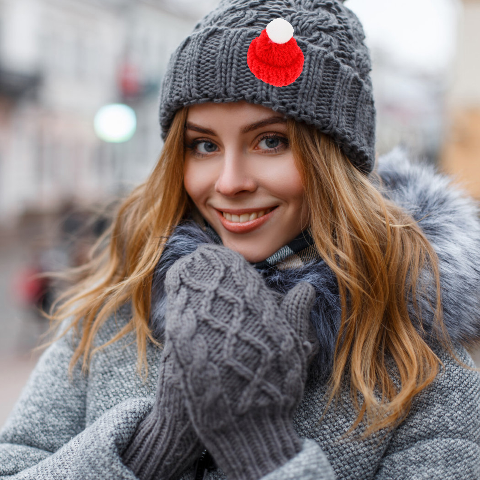 10PCS Knitted Small Christmas Hat Santa Claus Christmas Hats Headdress Party Favors DIY Accessories (Red)