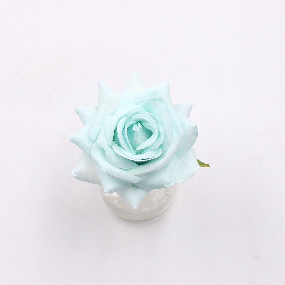 3pcs 8cm silk rose flower head artificial flower wedding decoration flowers DIY wreath clip art hand flower: green