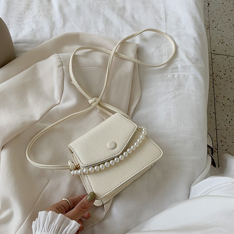 Perle pu læder crossbody tasker til kvinder mini skulder enkel taske kvindelige håndtasker og punge: Super mini hvid
