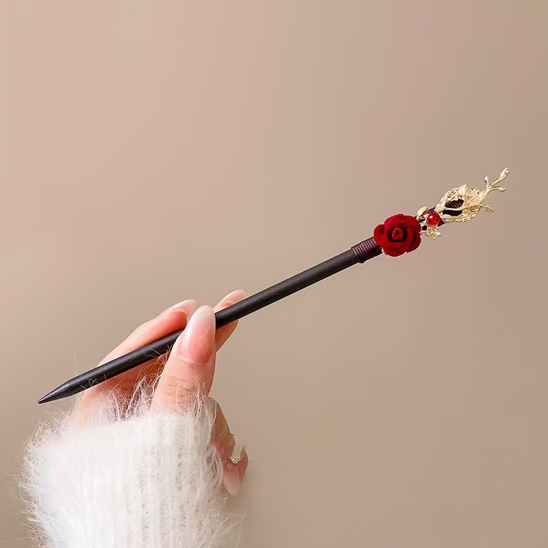 1pc elegante impostato di forcine in legno semplice fascia in tinta unita strumento per avvolgere i capelli accessori per abiti Hanfu accessori per capelli da donna: Di Colore Giallo chiaro