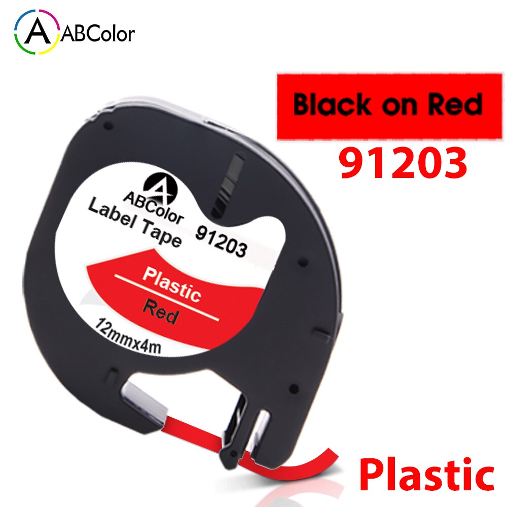 1Pcs 91202 Compatible for Dymo LetraTag Label Tape 91222 91332 Black on Yellow LT 91202 For Dymo LT100H QX-50 2000 Label Maker: 91203 Red