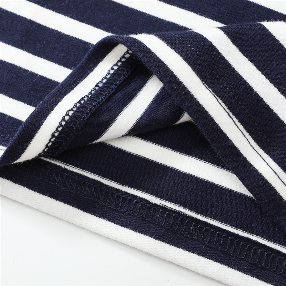 T-shirts à rayures pour garçons, automne, printemps, broderie en coton, t-shirts pour enfants, vêtements d'école pour bébés