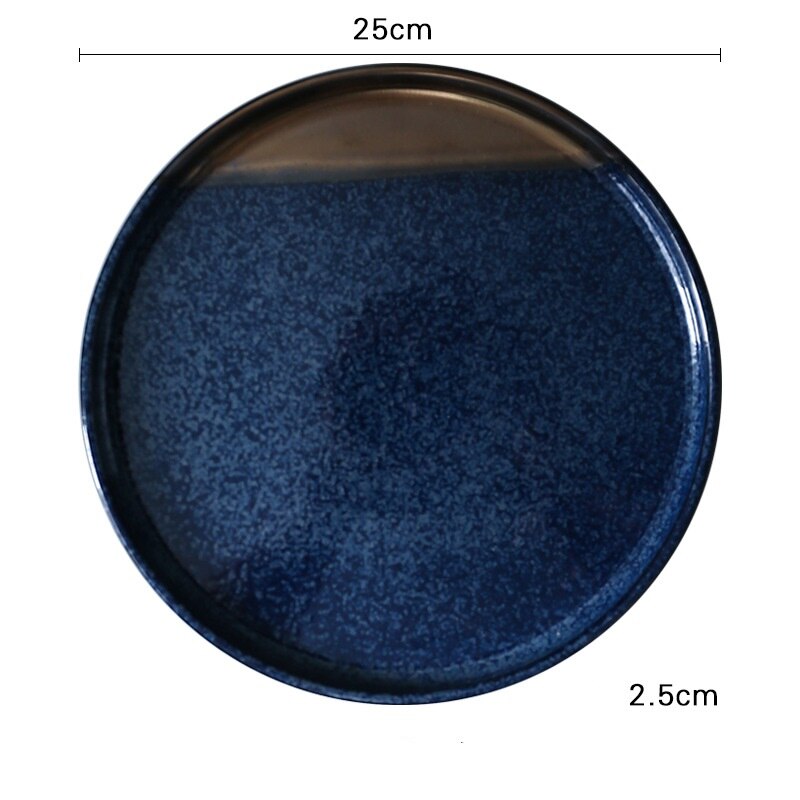 Keramische Platen Ronde Gerechten Diepe Blauw Japanse Stijl Servies Steak Plaat Keramische Schotel Plaat Ondiepe Plaat: 10 inch gold blue
