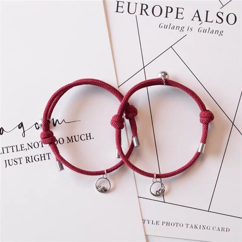 2pcs Attract couples bracelets best friend bracelet men bracelet red black rope weaving magnet attract long-distance lovejewelry: D