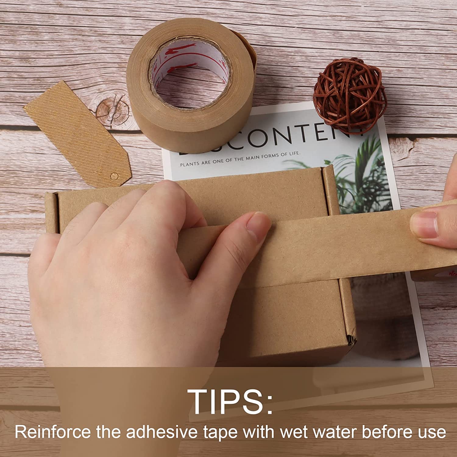 Ultra Durable Water-Activated Tape for Secure Packing. 30 meters long Brown Kraft Gum Tape