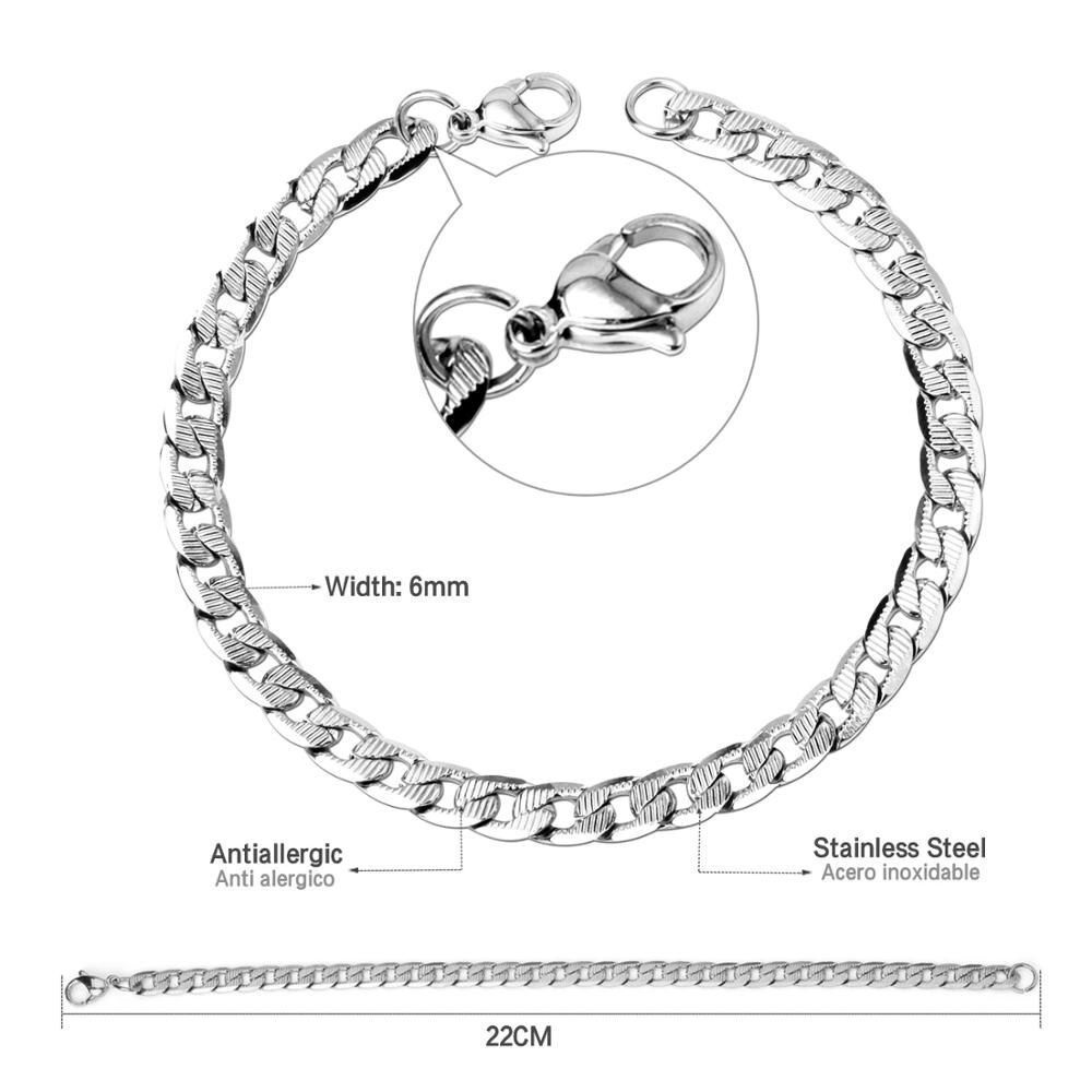 ASONSTEEL 6mm Stainless Steel Chain Gold/Silver Color Cuban Link Bracelet for Men Women Party Jewelry: Silver